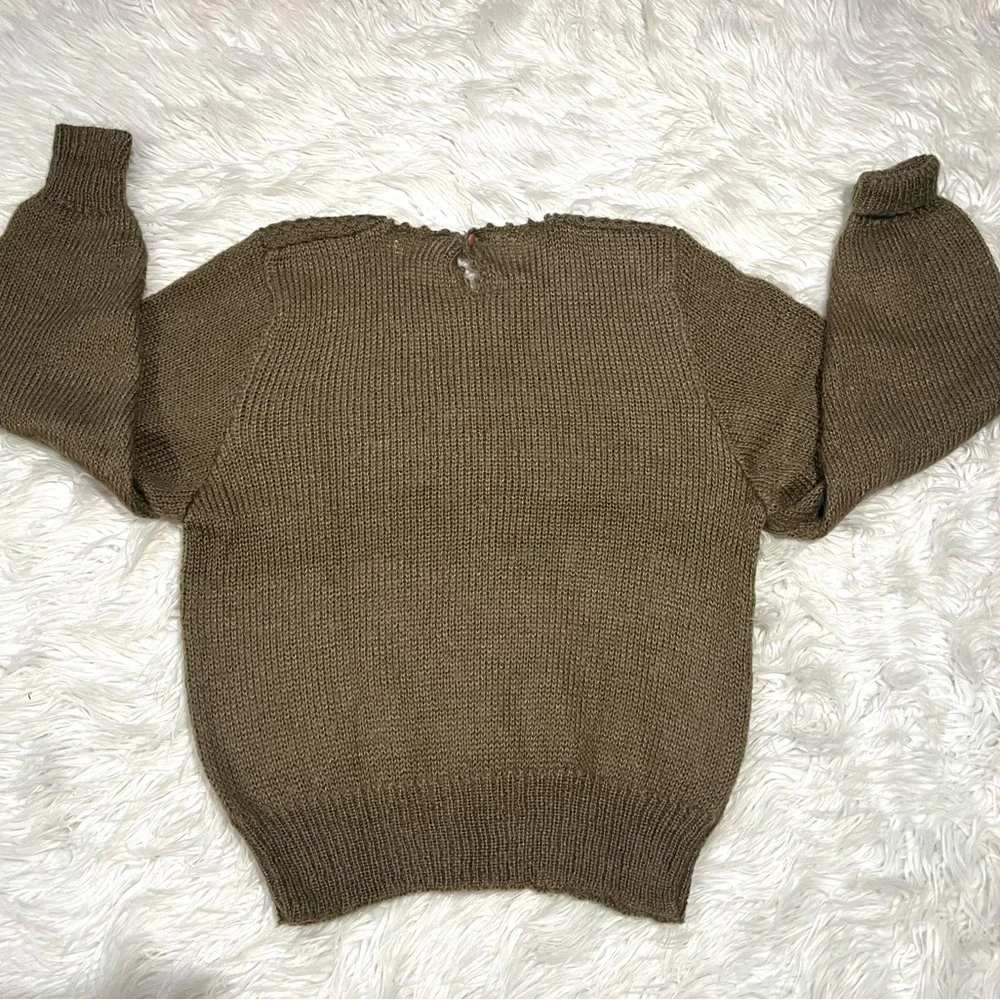 Mu Fashion Women's Floral Sunflower Sweater Olive Green Balloon Sleeves - Picture 4 of 10